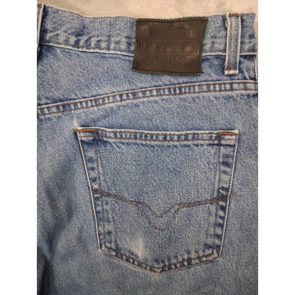 Harley Davidson Mens 34x34 Relaxed Straight Leg Biker Blue Distressed Jeans